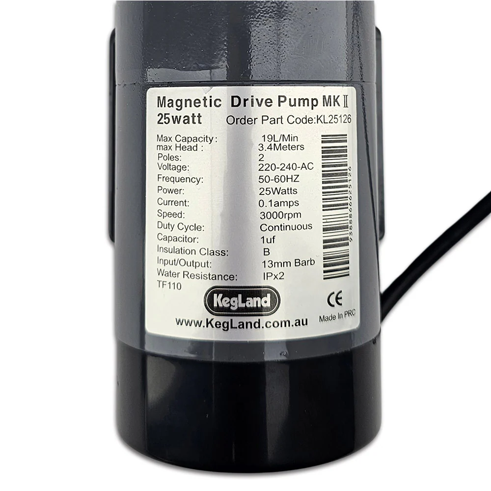 13mm Barbed 25 Watt High Temperature Magnetic Drive Pump (220-240v) - Image 3