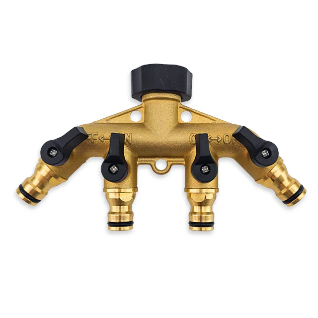 3/4 Inch Brass 4 Way Garden Tap Hose Manifold Adaptor - Loose Nut - Image 2