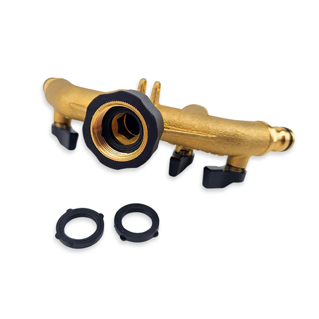 3/4 Inch Brass 4 Way Garden Tap Hose Manifold Adaptor - Loose Nut - Image 3