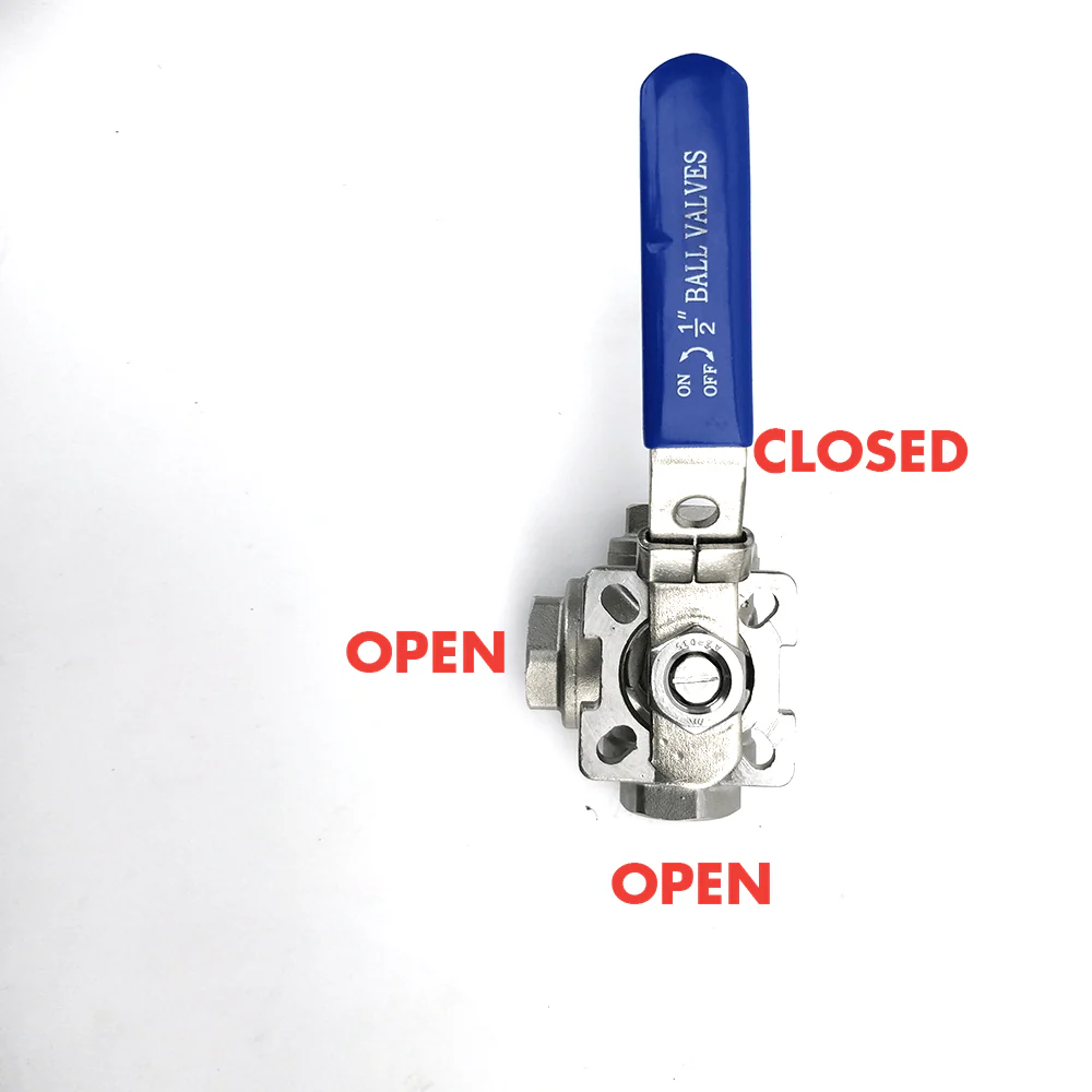 3 Way Ball Valve to 1/2' Threads (SS 304) - T Port Configuration - Image 4