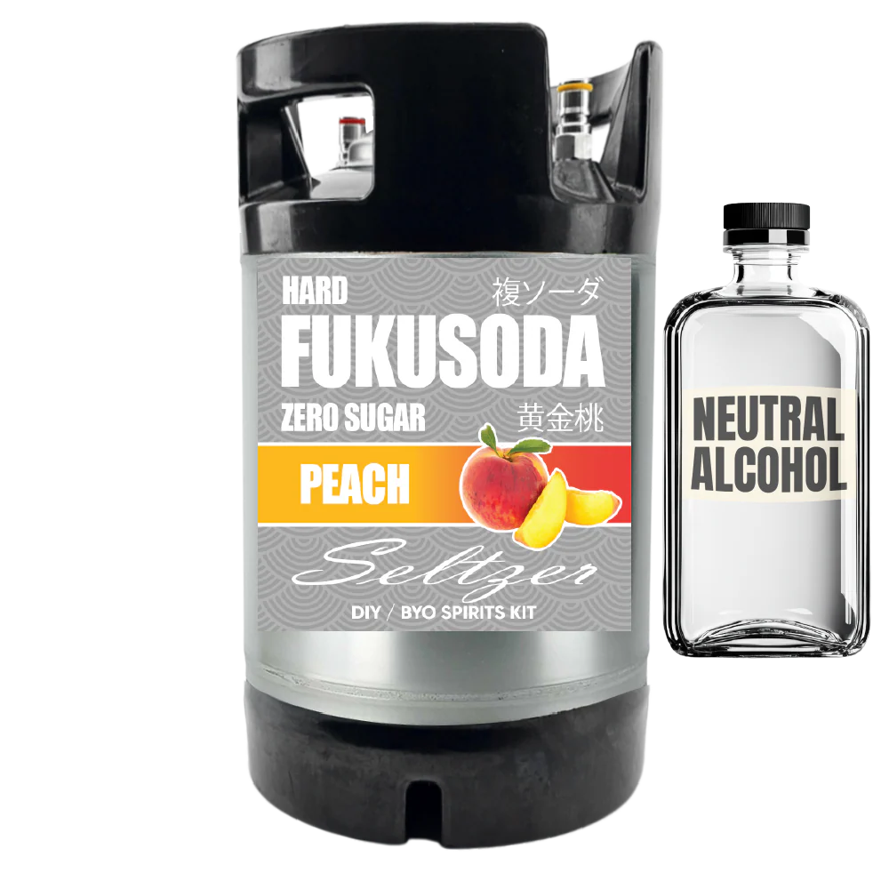 Hard FUKUSODA Peach Seltzer - Zero Sugar - DIY ~ BYO Spirits Keg Kit - Image 4