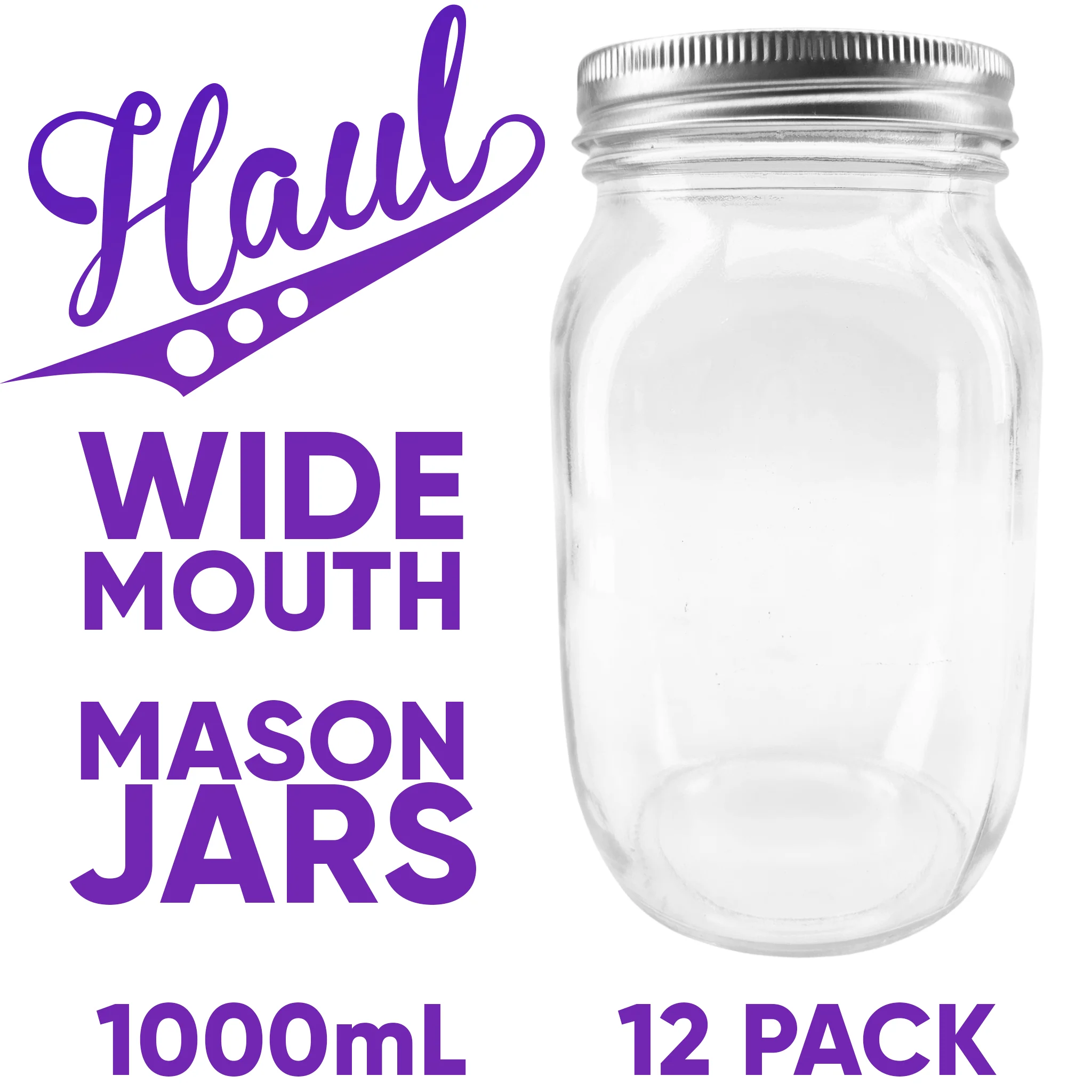 Haul Wide Mouth - 1000mL -  Quart Mason Jars & Lids - 12 Pack - Image 2