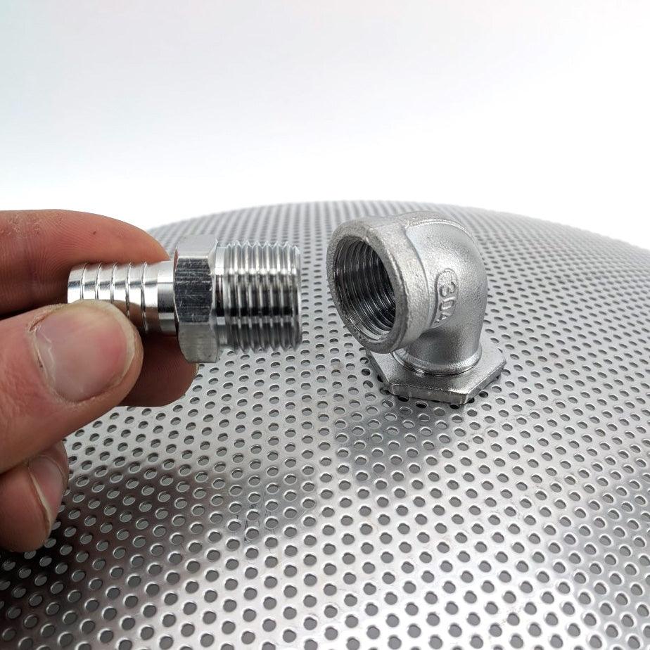 S.S False Bottom 30cm (1 x 1/2'' Stainless elbow bend, 2 x 1/2'' Stainless nut & 13mm barb) - Image 2